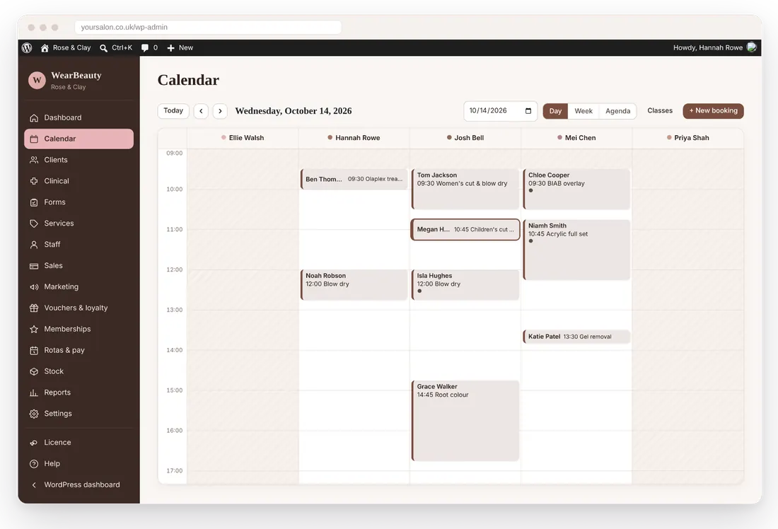 WearBeauty day calendar for a salon team