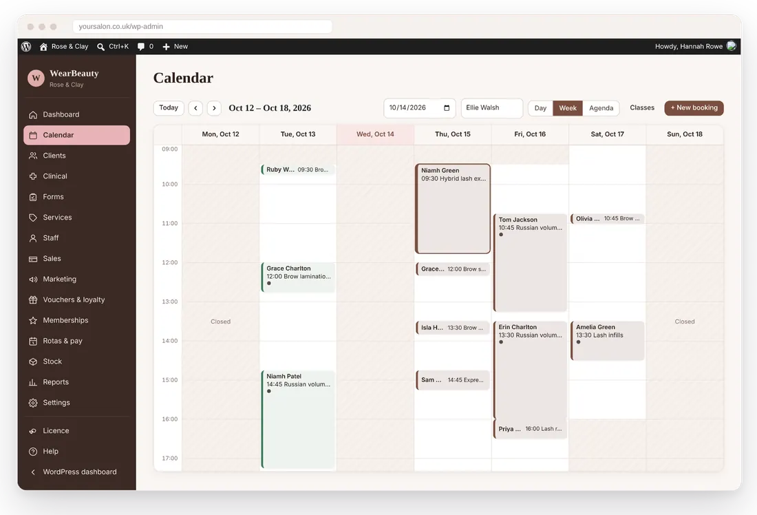 WearBeauty appointment booking screen