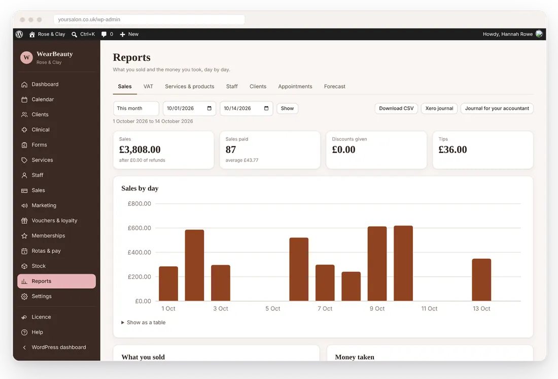 WearBeauty reporting and insights screen